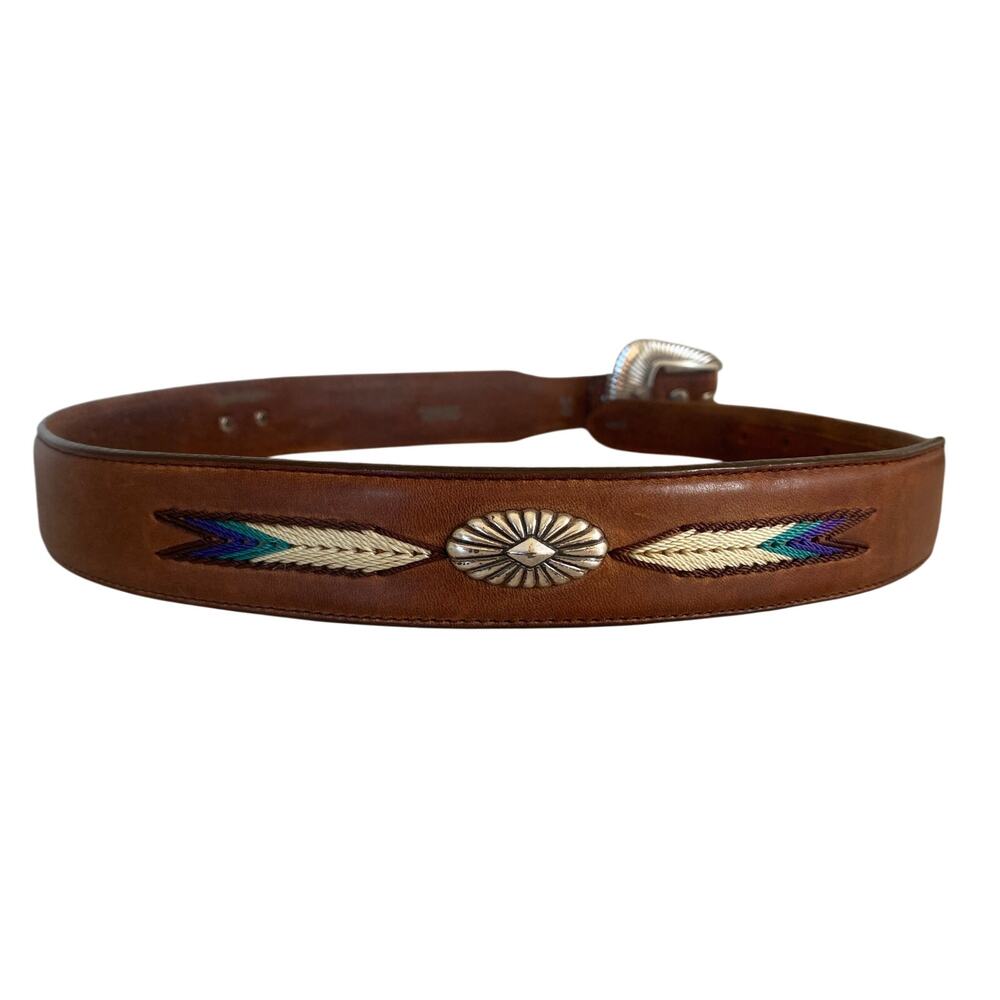 Tony Lama Sierra Madre Western Belt 7719L Men Unisex Leather Conchos Size 30